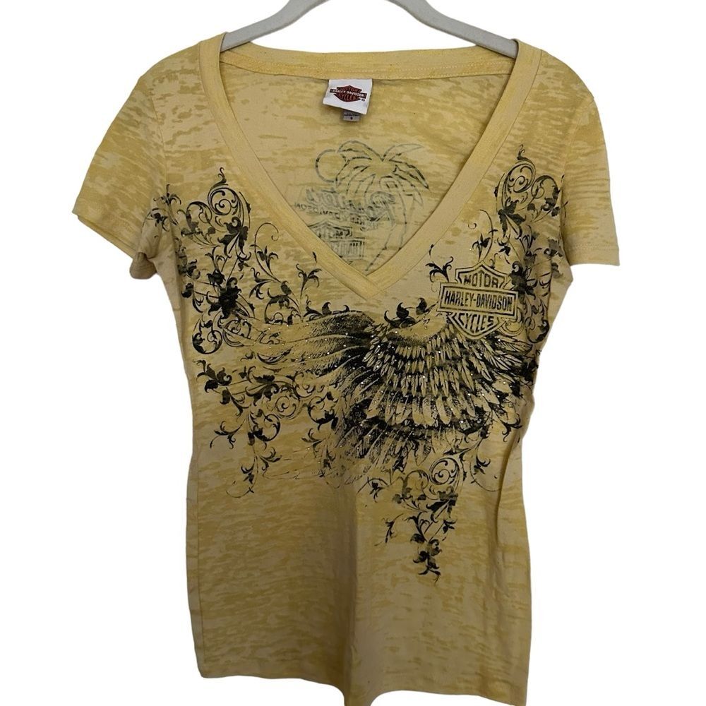 Harley Davidson Yellow Burnout Tee Size Small Vintage